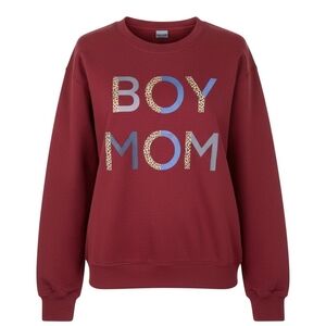Gildan Burgundy BOY MOM Sweatshirt with Blue and Leopard Print Letters